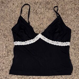 White Fox Boutique Black Crop Top with White Lace